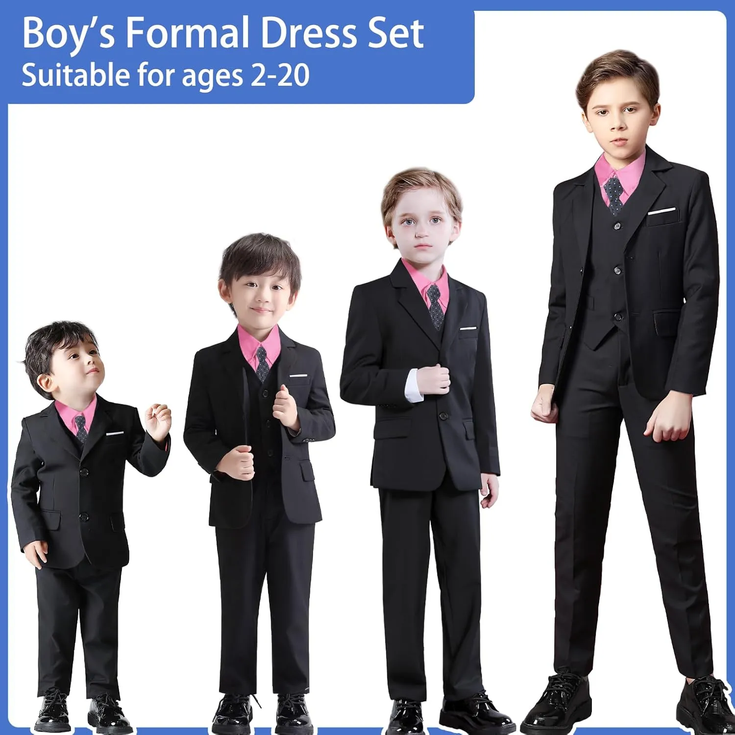 Boys Suit Slim Fit 5 Piece for Kids Toddler Suit Wedding Outfit for Teenage Boys Formal Tuxedo Set