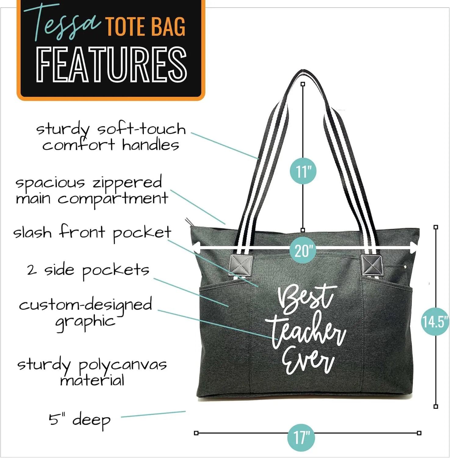 Brooke & Jess Designs Teacher Tote Bag for Work - Teacher Handbag Gifts for Women, Teacher Bag Best Teacher Appreciation Gift