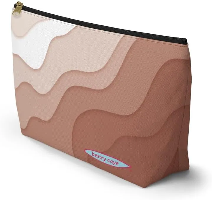 Brown Wave Pattern Toiletry Travel Bag - Fits nicely into your purse and carry-on luggage, Lightweight & Durable (Large)