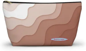 Brown Wave Pattern Toiletry Travel Bag - Fits nicely into your purse and carry-on luggage, Lightweight & Durable (Large)