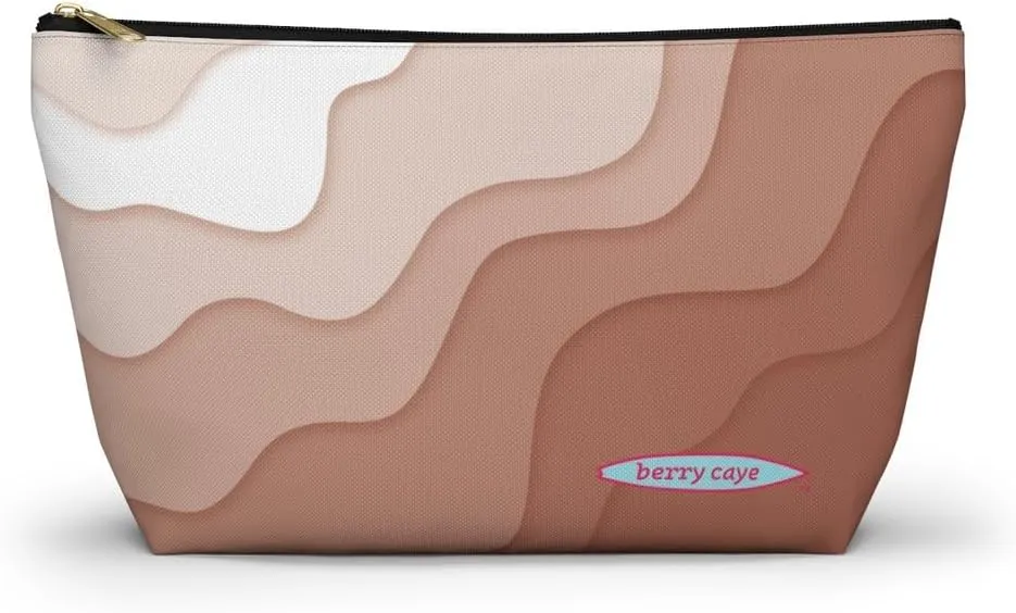 Brown Wave Pattern Toiletry Travel Bag - Fits nicely into your purse and carry-on luggage, Lightweight & Durable (Large)