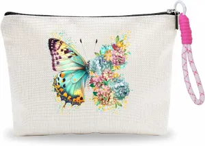 Butterfly Make Up Bag With Pink Hand Strap,Cosmetic Bag For Women,Travel Zipper Bag,Period Bag For Girls,Gift For Niece Friends,Makeup Bag Organizer,Women Essentials-A02