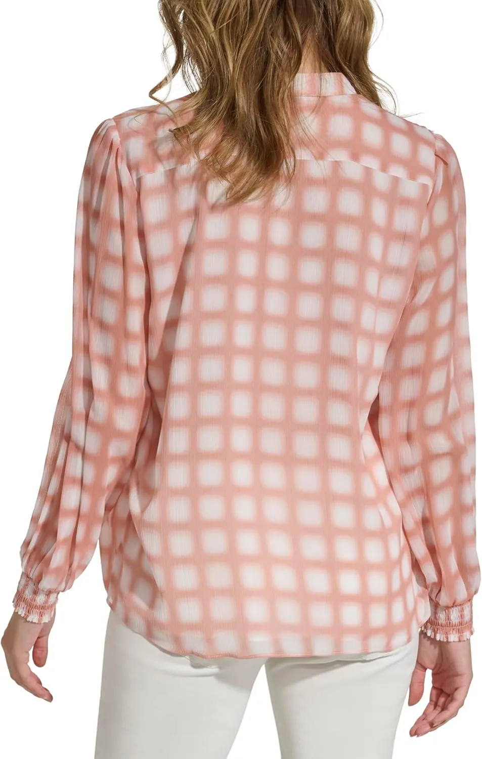 Calvin Klein Women's Printed Shirred Long Sleeve Blouse
