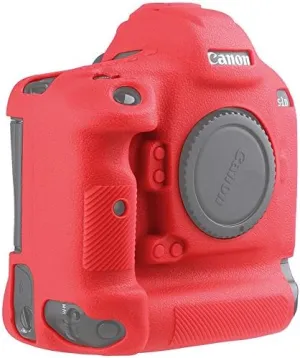 Camera Case for Canon 1DX/1DX Mark II - Protective Silicone DSLR Skin Cover, Detachable Cage, Shockproof, Dustproof (Red)
