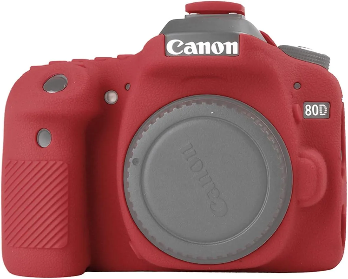 Camera Case for Canon EOS 80D - Protective Silicone DSLR Skin Cover, Detachable Cage, Shockproof, Dustproof(RedOrange)