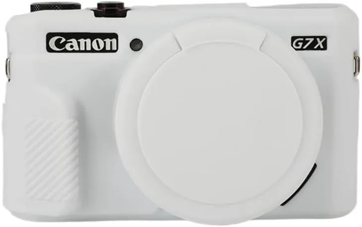 Camera Case for Canon G7X Mark II - Protective Silicone DSLR Skin Cover, Detachable Cage, Shockproof, Dustproof (White)