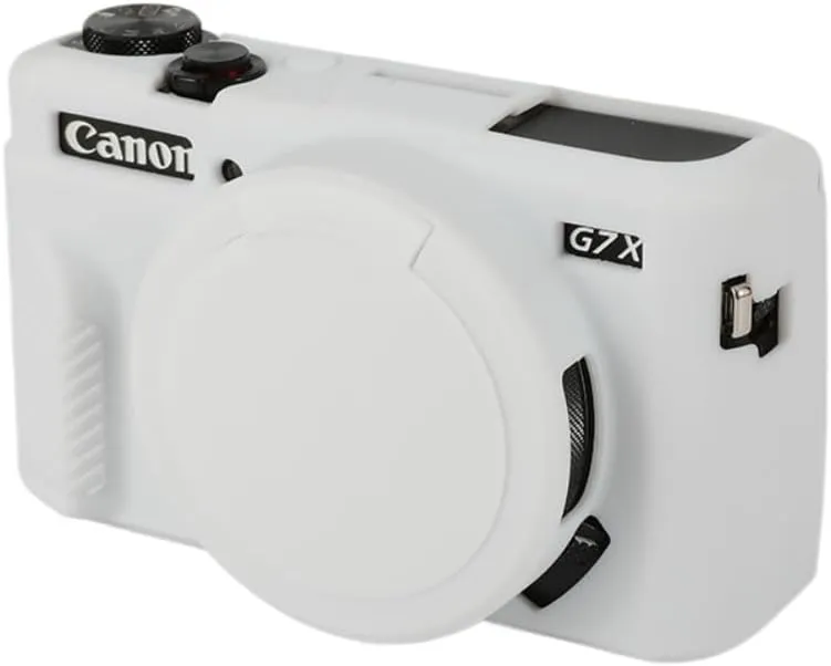 Camera Case for Canon G7X Mark II - Protective Silicone DSLR Skin Cover, Detachable Cage, Shockproof, Dustproof (White)