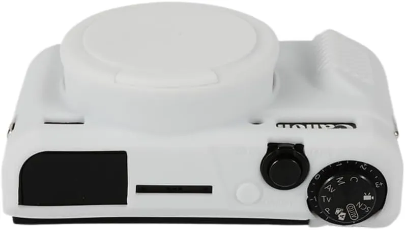 Camera Case for Canon G7X Mark II - Protective Silicone DSLR Skin Cover, Detachable Cage, Shockproof, Dustproof (White)