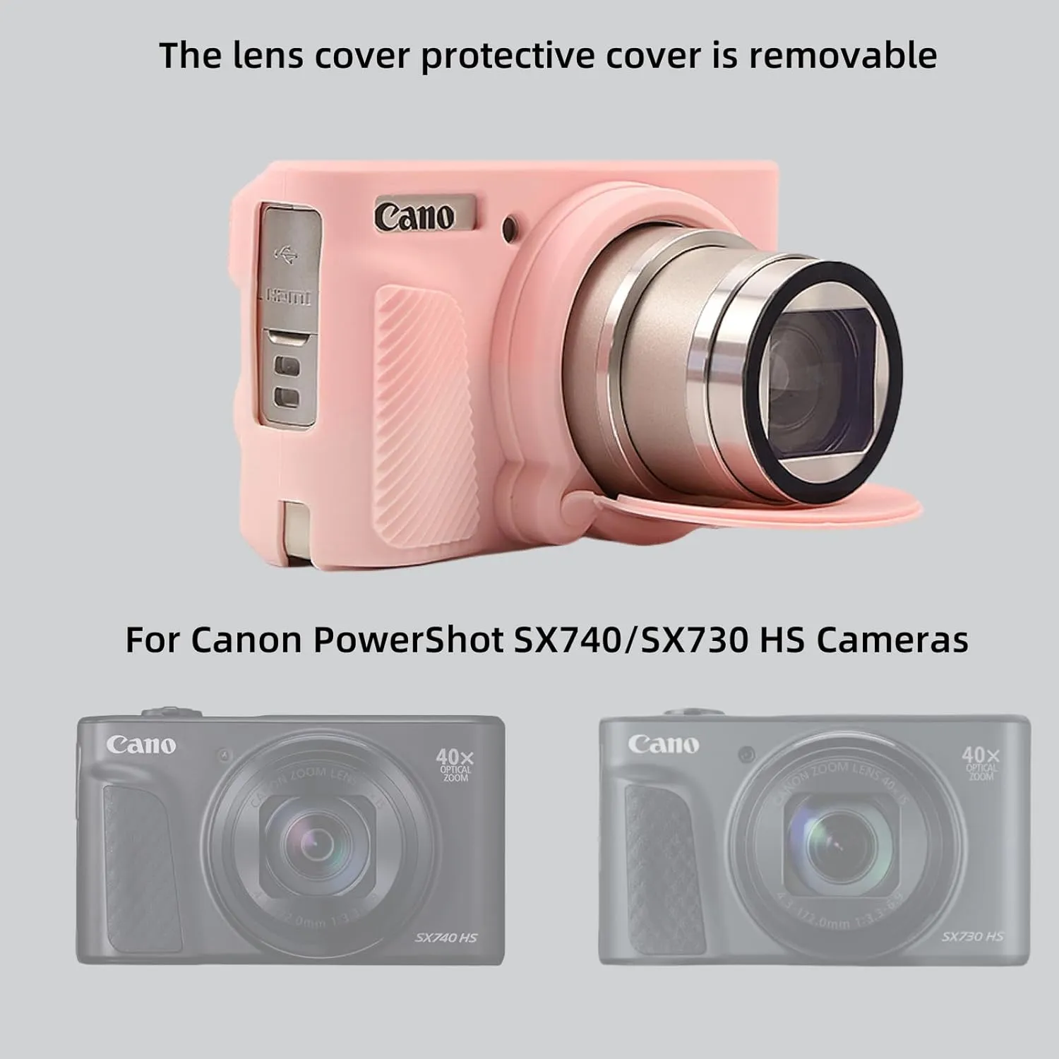 Camera Case for Canon PowerShot SX740/ SX730 Digital Camera,Soft Silicone Protective Bag Removable Lens Cover,Anti-Scratch Slim Fit Lightweight Protective Case. (Smoked Pink)
