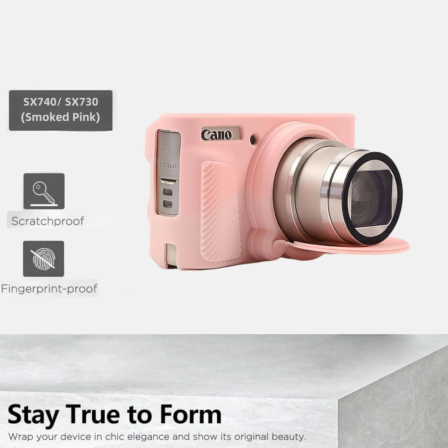 Camera Case for Canon PowerShot SX740/ SX730 Digital Camera,Soft Silicone Protective Bag Removable Lens Cover,Anti-Scratch Slim Fit Lightweight Protective Case. (Smoked Pink)