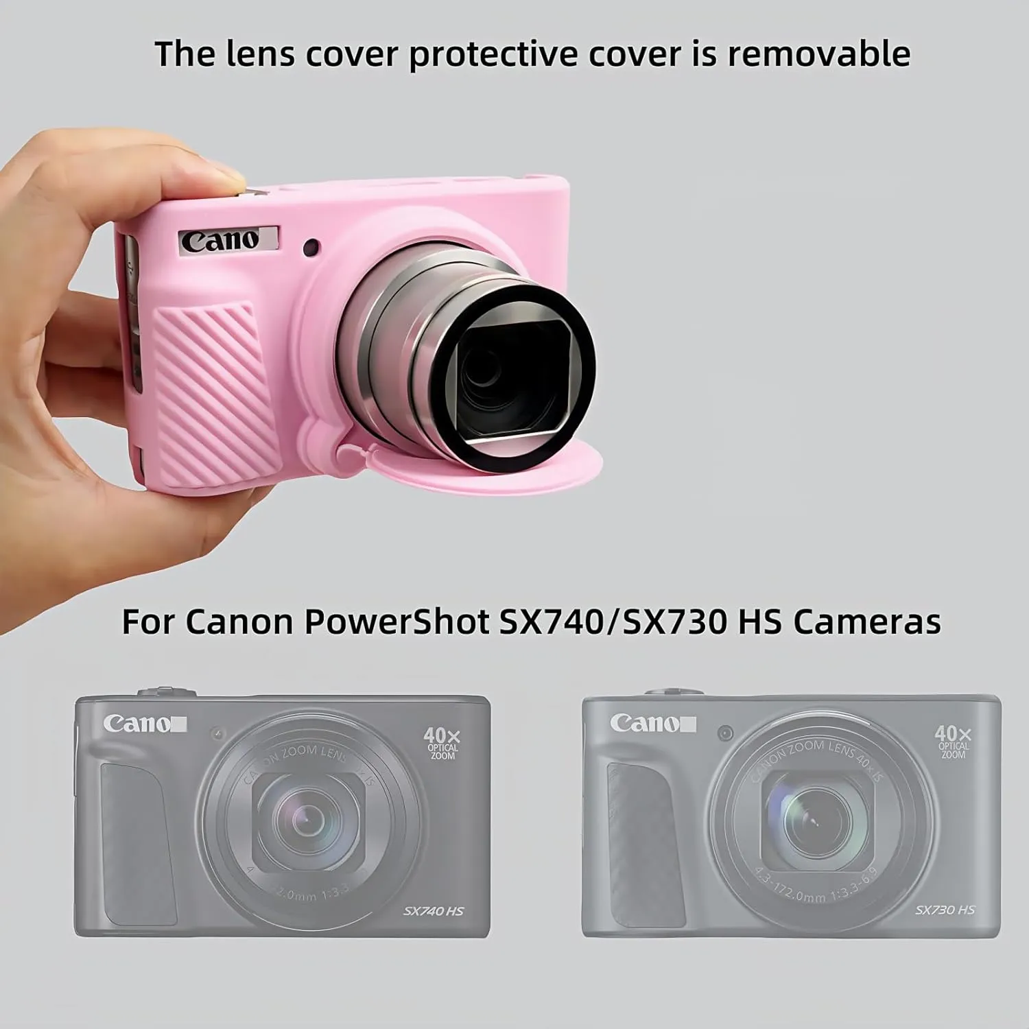 Camera Case for Canon PowerShot SX740/ SX730 Digital Camera,Soft Silicone Protective Bag Removable Lens Cover,Anti-Scratch Slim Fit Lightweight Protective Case(Pink)