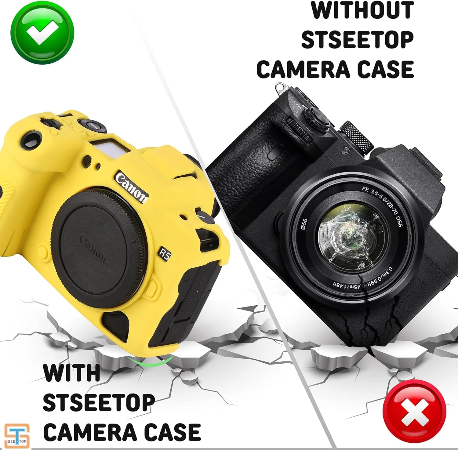 Camera Case for Canon R5 - Silicone Protective DSLR Skin Cover, Detachable Cage, Shockproof, Dustproof (Yellow)