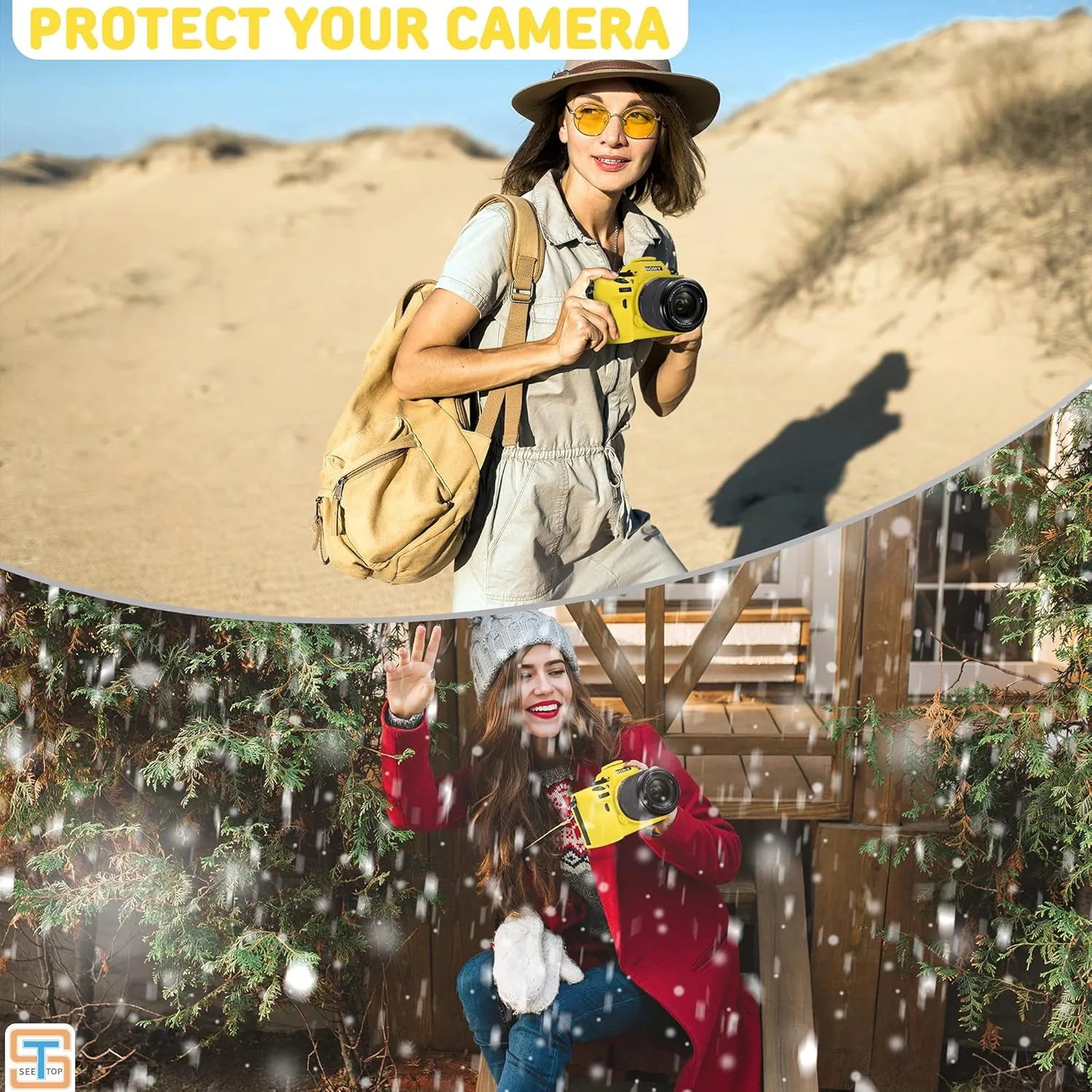 Camera Case for Canon R5 - Silicone Protective DSLR Skin Cover, Detachable Cage, Shockproof, Dustproof (Yellow)