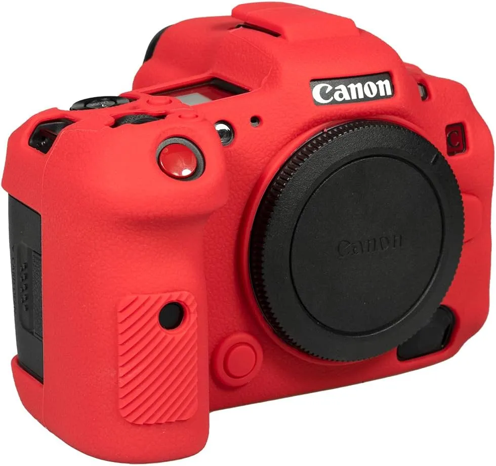 Camera Case for Canon R5C - Protective Silicone DSLR Skin Cover, Detachable Cage, Shockproof, Dustproof (Red)