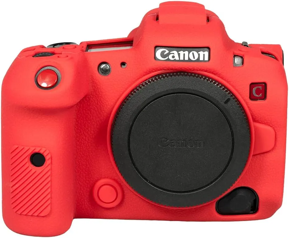 Camera Case for Canon R5C - Protective Silicone DSLR Skin Cover, Detachable Cage, Shockproof, Dustproof (Red)