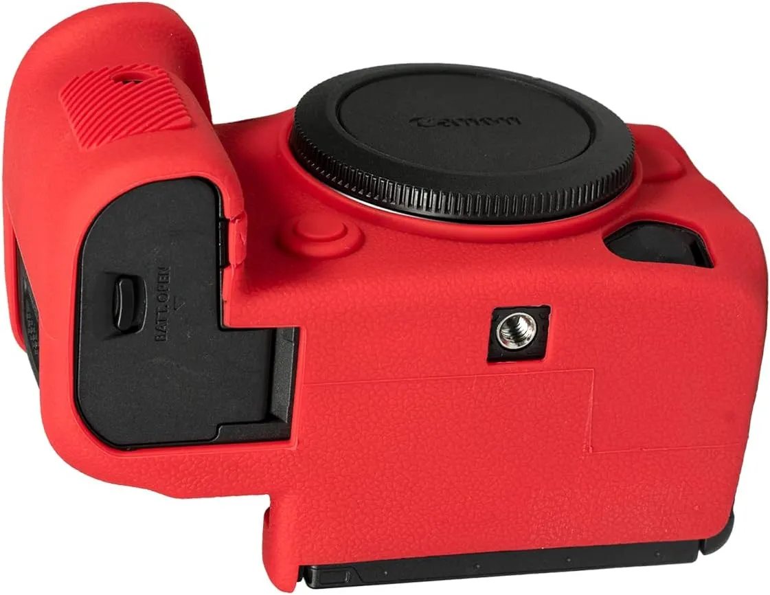 Camera Case for Canon R5C - Protective Silicone DSLR Skin Cover, Detachable Cage, Shockproof, Dustproof (Red)