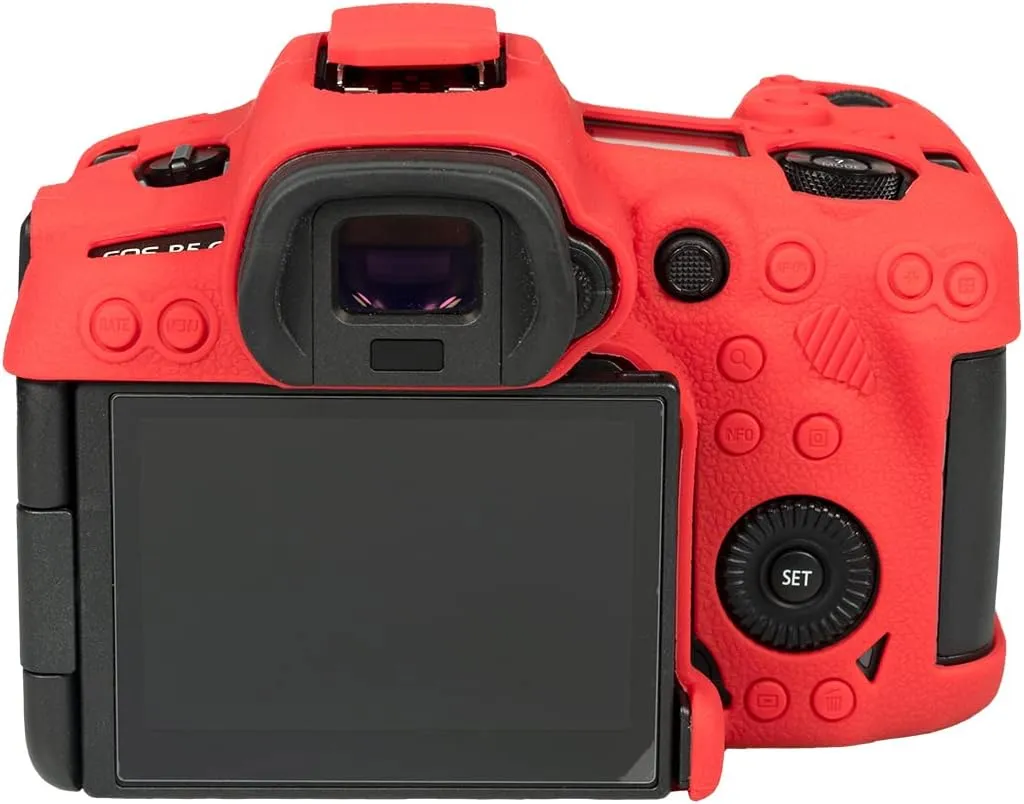 Camera Case for Canon R5C - Protective Silicone DSLR Skin Cover, Detachable Cage, Shockproof, Dustproof (Red)