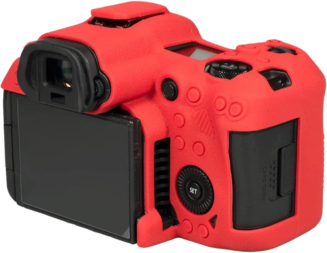 Camera Case for Canon R5C - Protective Silicone DSLR Skin Cover, Detachable Cage, Shockproof, Dustproof (Red)