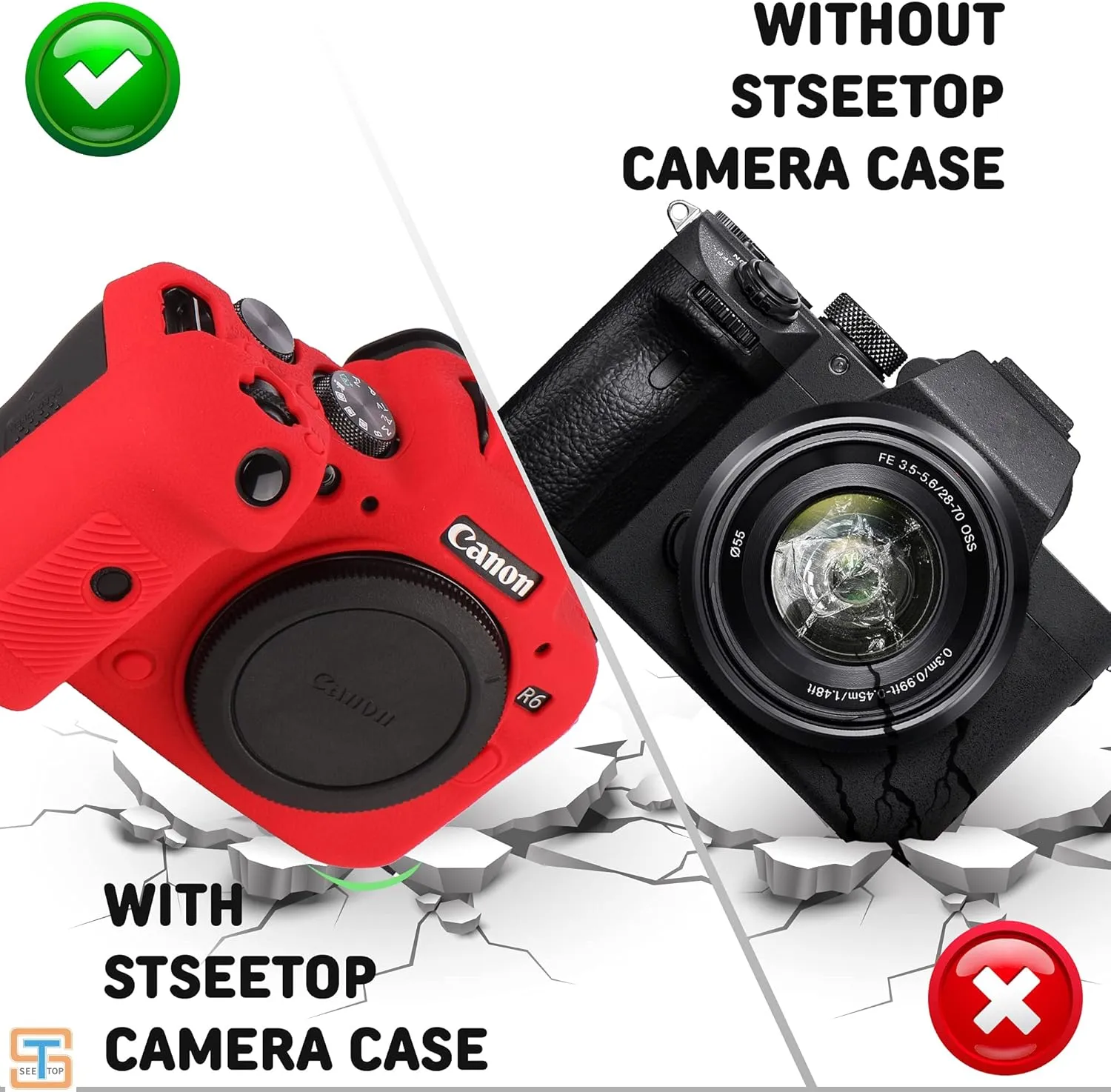 Camera Case for Canon R6 R6II - Silicone Protective DSLR Skin Cover, Detachable Cage, Shockproof, Dustproof (Red)