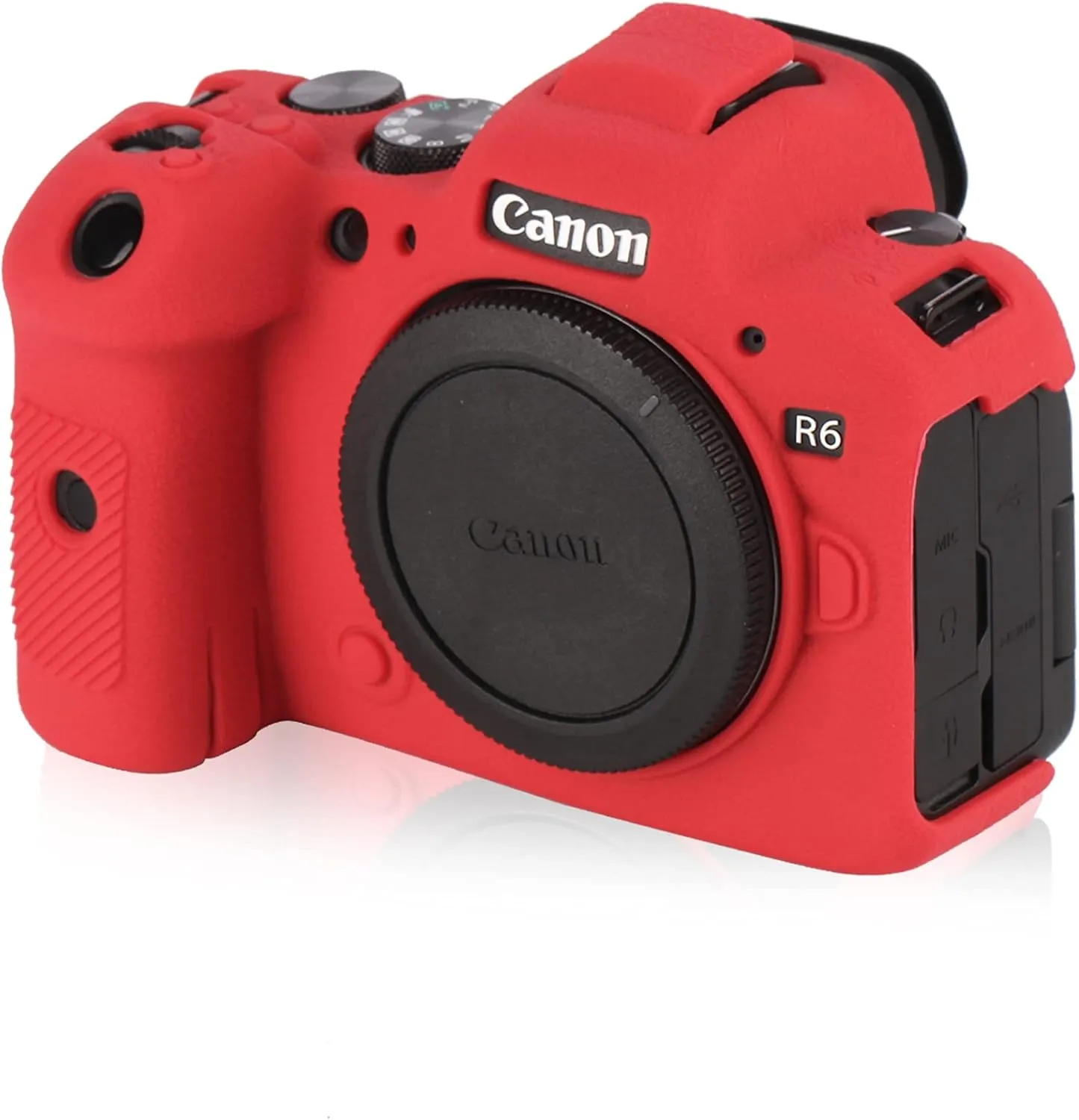 Camera Case for Canon R6 R6II - Silicone Protective DSLR Skin Cover, Detachable Cage, Shockproof, Dustproof (Red)