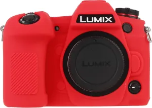 Camera Case for Panasonic LUMIX G9 - Protective Silicone DSLR Skin Cover, Detachable Cage, Shockproof, Dustproof (Red)