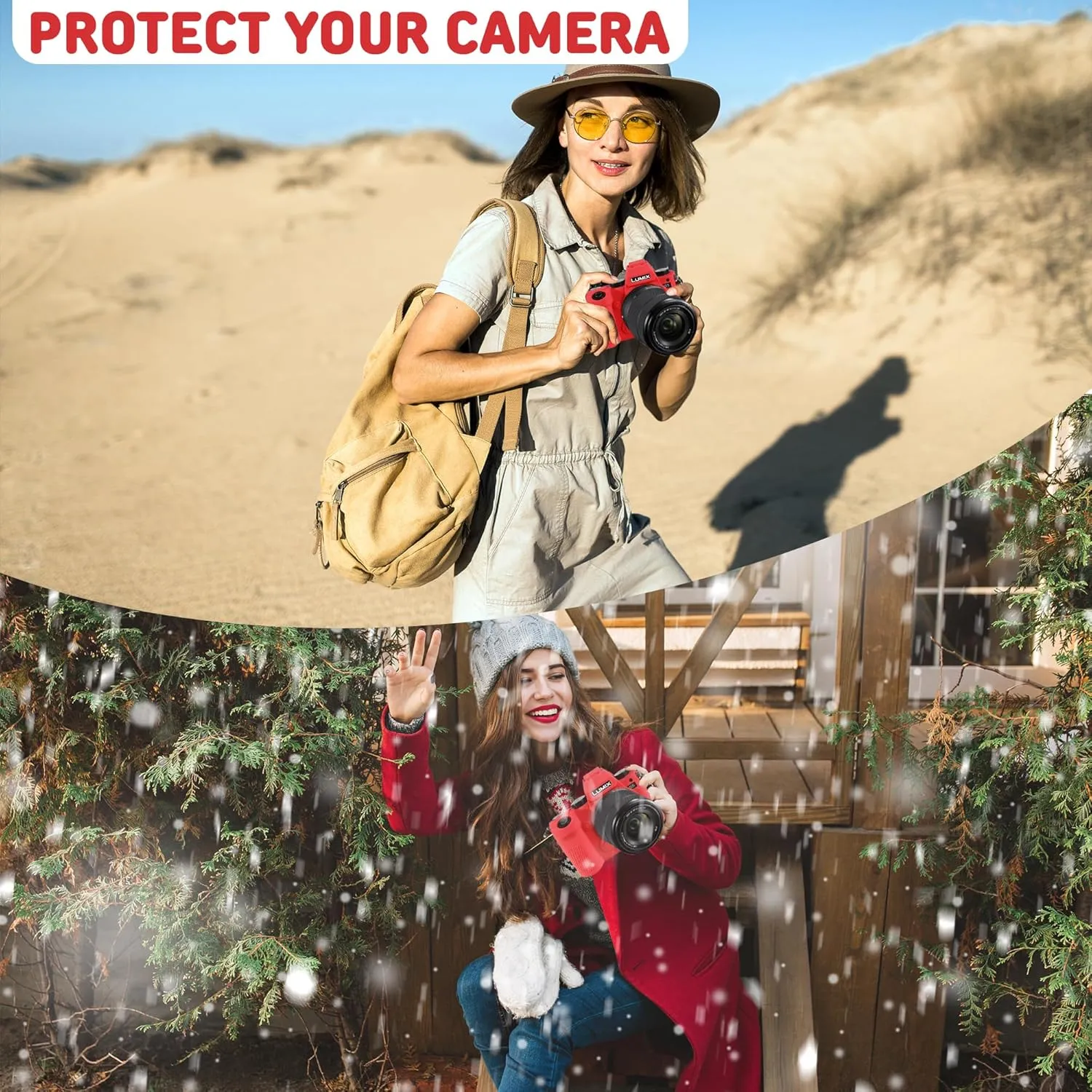 Camera Case for Panasonic Lumix S5 - Protective Silicone DSLR Skin Cover, Detachable Cage, Shockproof, Dustproof (Red)