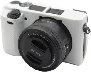Camera Case for Sony A6300 A6400 - Protective Silicone DSLR Skin Cover, Detachable Cage, Shockproof, Dustproof (White)
