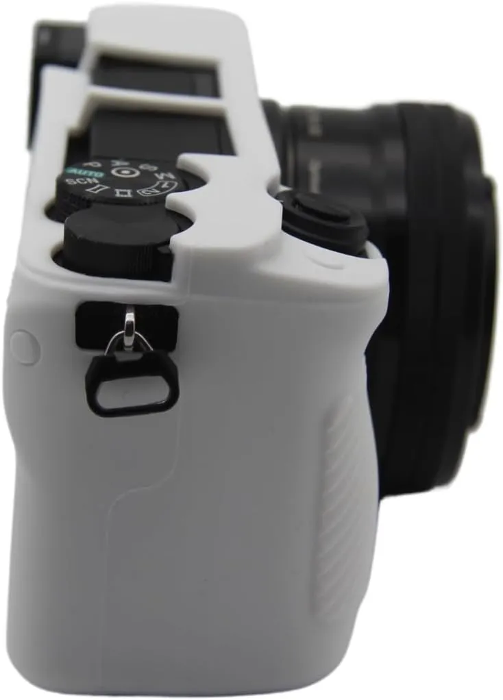 Camera Case for Sony A6300 A6400 - Protective Silicone DSLR Skin Cover, Detachable Cage, Shockproof, Dustproof (White)