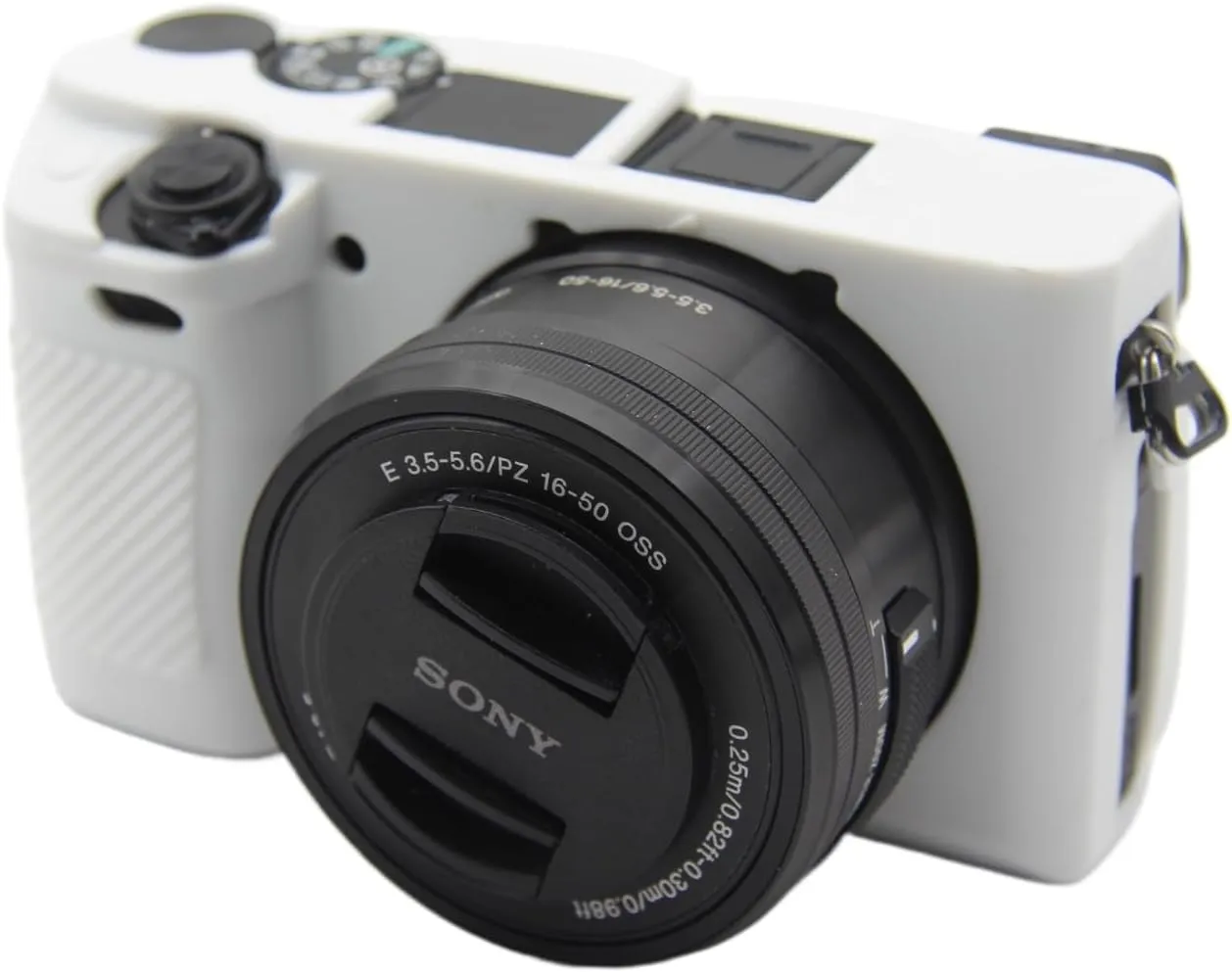 Camera Case for Sony A6300 A6400 - Protective Silicone DSLR Skin Cover, Detachable Cage, Shockproof, Dustproof (White)