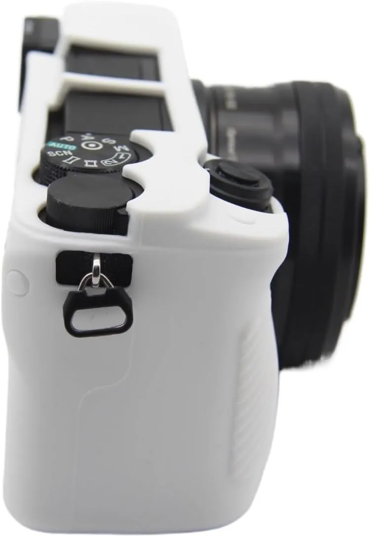 Camera Case for Sony A6300 A6400 - Protective Silicone DSLR Skin Cover, Detachable Cage, Shockproof, Dustproof (White)