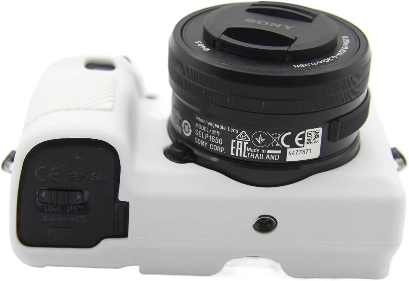 Camera Case for Sony A6300 A6400 - Protective Silicone DSLR Skin Cover, Detachable Cage, Shockproof, Dustproof (White)