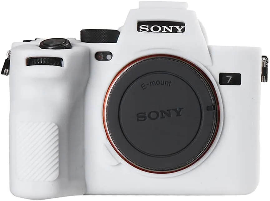Camera Case for Sony A74 A7M4 A7IV- Protective Silicone DSLR Skin Cover, Detachable Cage, Shockproof, Dustproof (White)