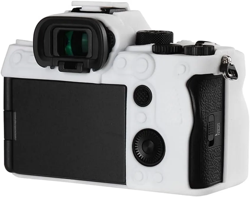 Camera Case for Sony A74 A7M4 A7IV- Protective Silicone DSLR Skin Cover, Detachable Cage, Shockproof, Dustproof (White)
