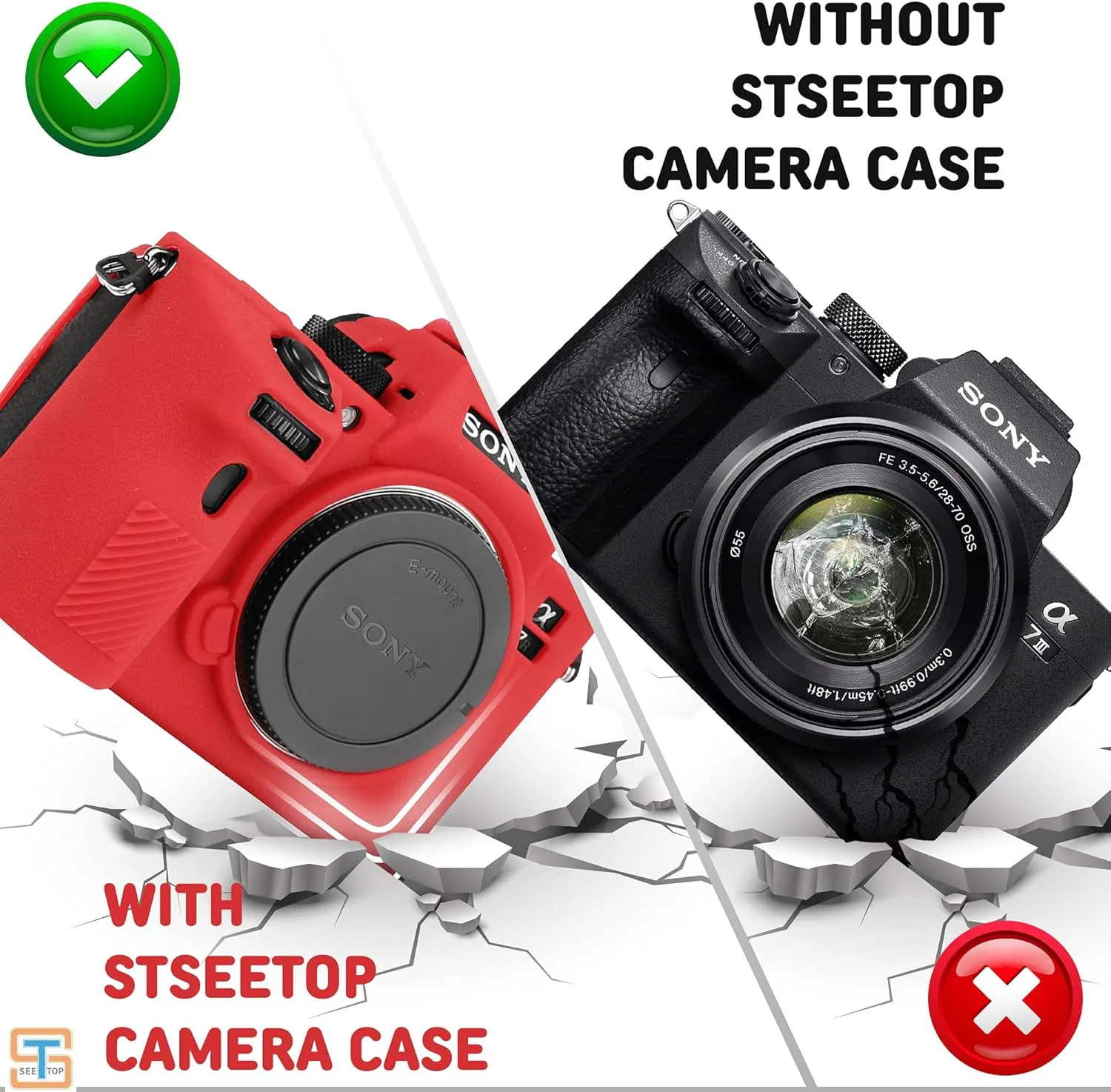 Camera Case for Sony A7III A7RIII Sony ILCE-7RIII A73 A7R3- Protective Silicone DSLR Skin Cover, Detachable Cage, Shockproof, Dustproof (Red)