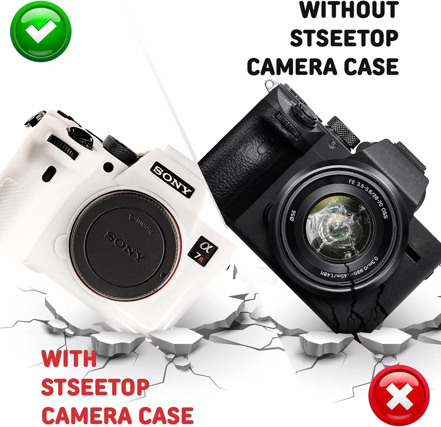 Camera Case for Sony A7RIV A7R4 - Protective Silicone DSLR Skin Cover, Detachable Cage, Shockproof, Dustproof (White)