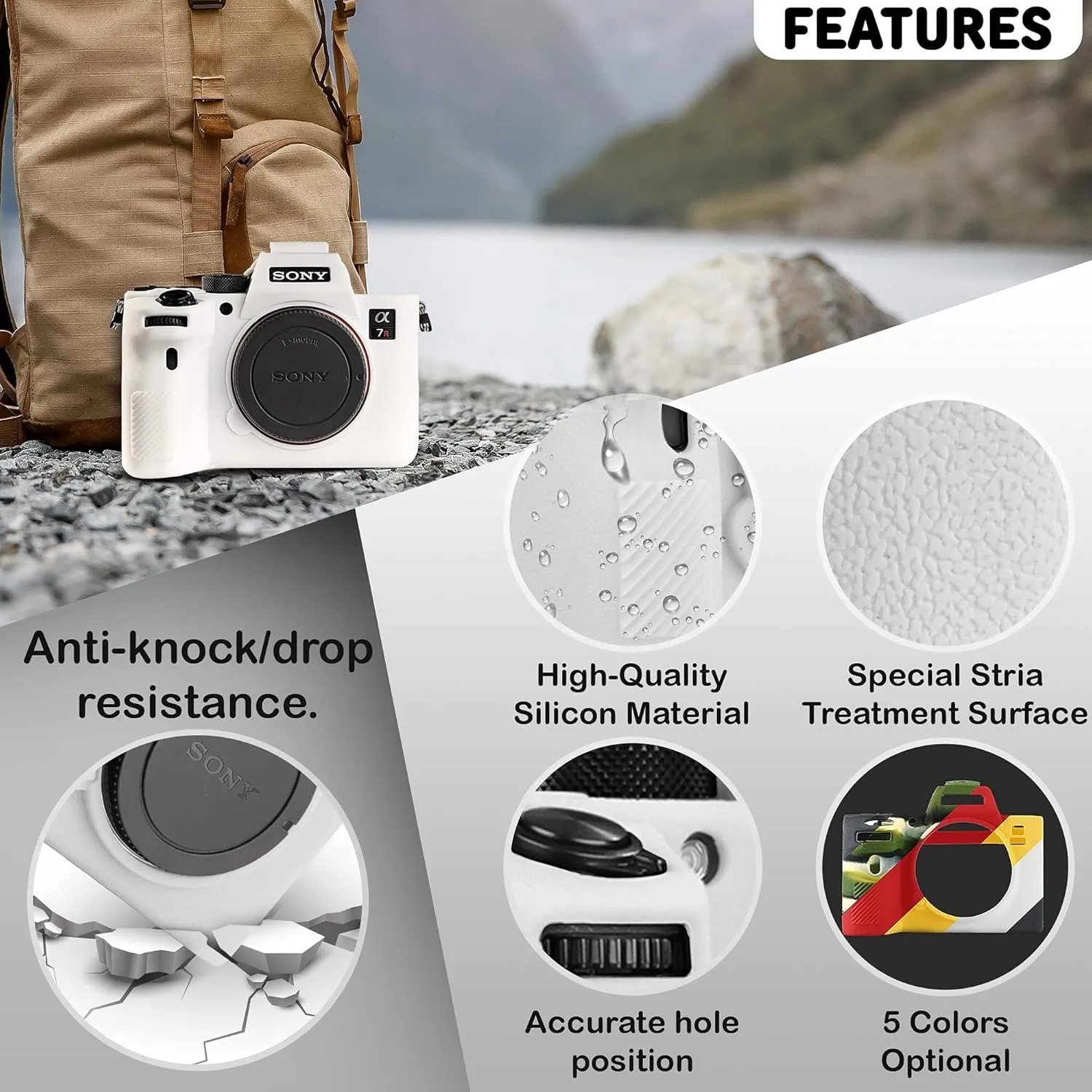 Camera Case for Sony A7RIV A7R4 - Protective Silicone DSLR Skin Cover, Detachable Cage, Shockproof, Dustproof (White)