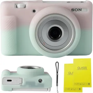 Camera Case for Sony ZV-1F/ ZV-1 II/ZV-1M2 Digital Camera,ZV1F Soft Silicone Protective Bag,Anti-Scratch Slim Fit Soft Sleeve With ZV1 F screen protector and strap wrist. (Pink Green Jelly)