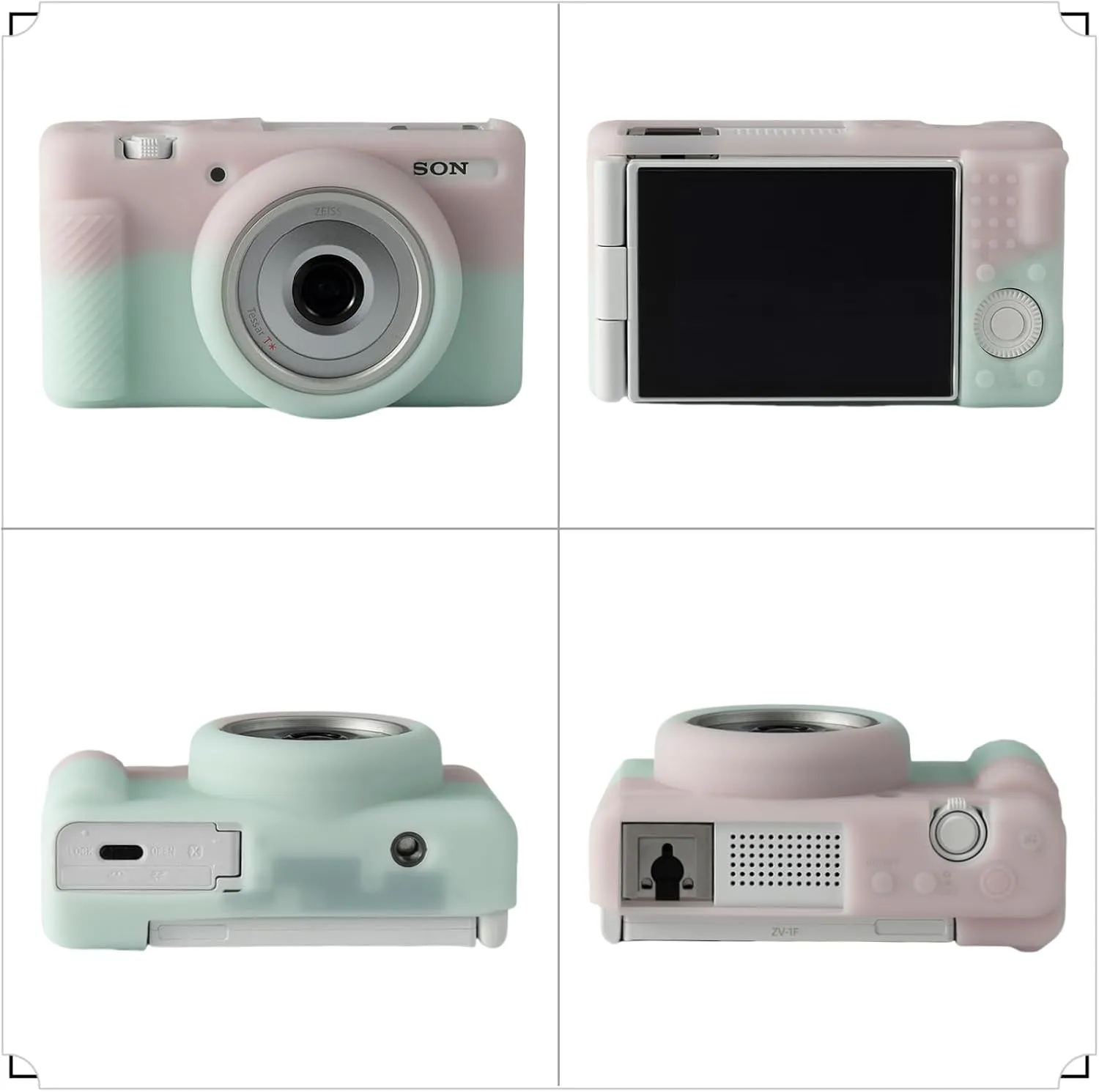 Camera Case for Sony ZV-1F/ ZV-1 II/ZV-1M2 Digital Camera,ZV1F Soft Silicone Protective Bag,Anti-Scratch Slim Fit Soft Sleeve With ZV1 F screen protector and strap wrist. (Pink Green Jelly)