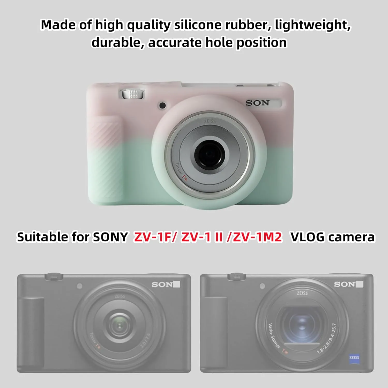 Camera Case for Sony ZV-1F/ ZV-1 II/ZV-1M2 Digital Camera,ZV1F Soft Silicone Protective Bag,Anti-Scratch Slim Fit Soft Sleeve With ZV1 F screen protector and strap wrist. (Pink Green Jelly)