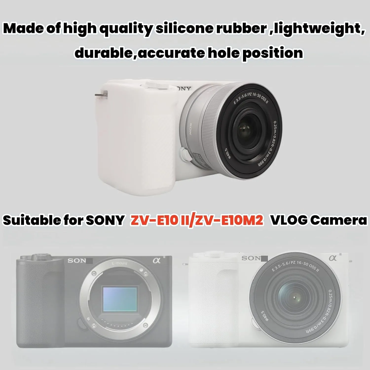 Camera Case for Sony ZV-E10 II/ZV-E10M2 Digital Camera,ZV-E10 II Soft Silicone Protective Bag,Anti-Scratch Slim Fit Soft Sleeve with ZV-E10 II Screen Protector and Strap Wrist. (White)