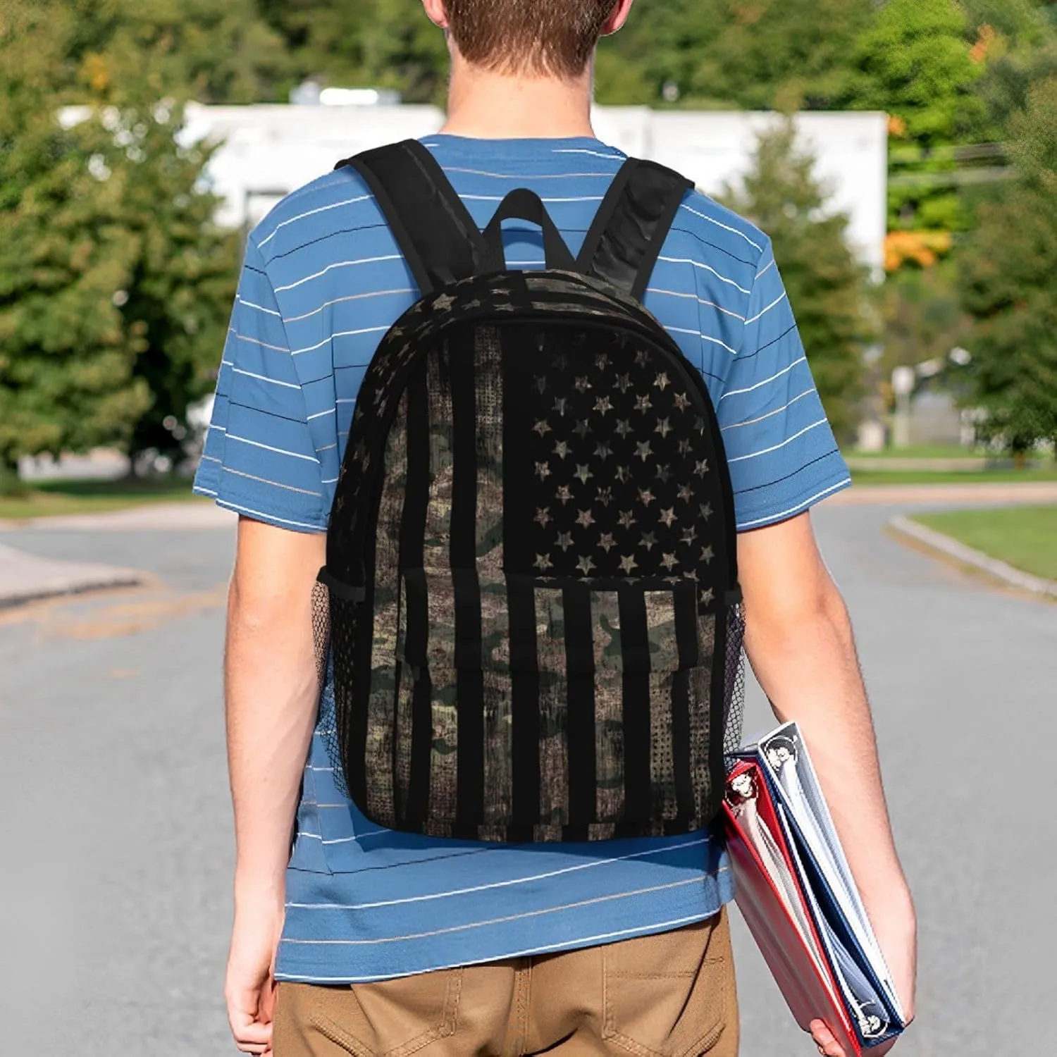 Camouflage Hunting Tactical Camo American Flag 15 Inch Backpack Laptop Travel Bag For Men Women With Multiple Pockets Casual Hiking Gym Sport