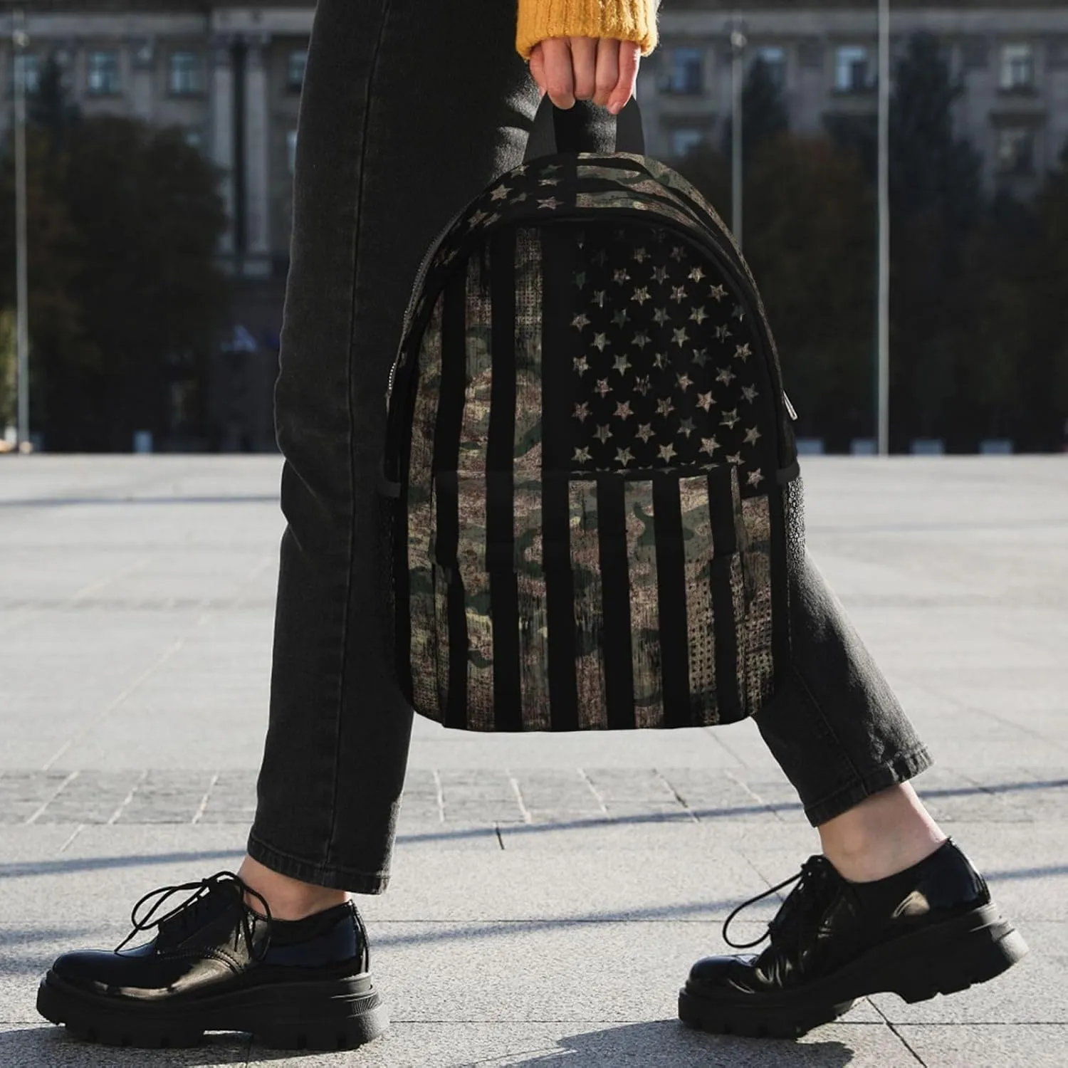 Camouflage Hunting Tactical Camo American Flag 15 Inch Backpack Laptop Travel Bag For Men Women With Multiple Pockets Casual Hiking Gym Sport