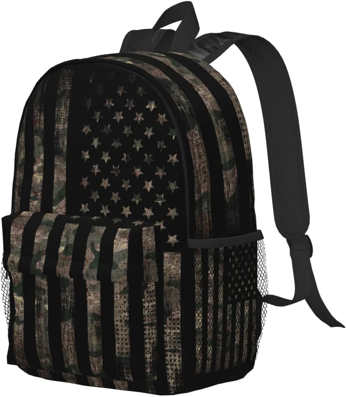 Camouflage Hunting Tactical Camo American Flag 15 Inch Backpack Laptop Travel Bag For Men Women With Multiple Pockets Casual Hiking Gym Sport