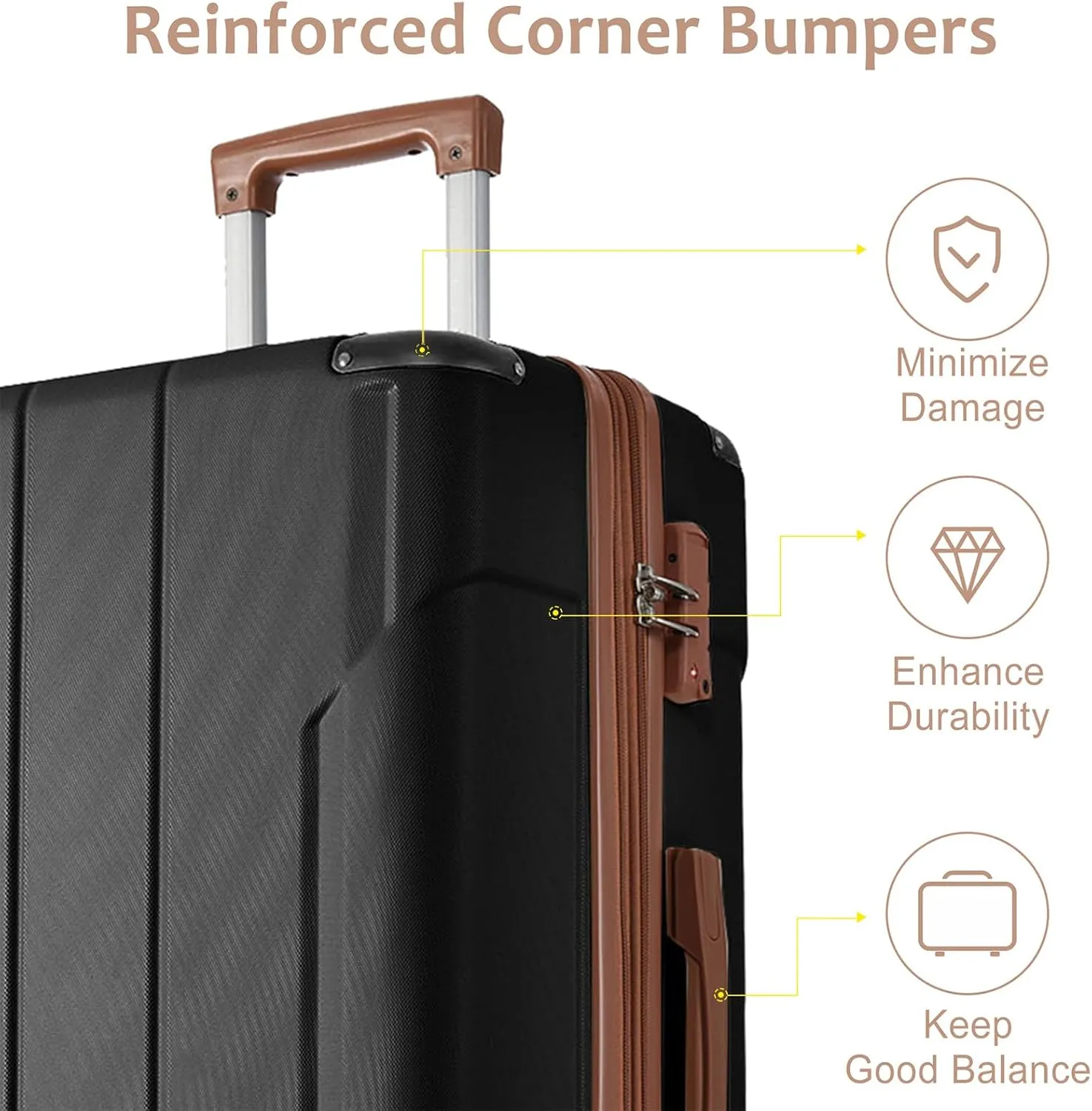 Carry-On Luggage, 20 inch Hardshell Luggage with Spinner Wheels, Lightweight Suitcase with TSA Lock, Hard Shell Rolling Suitcase for Travel (Black Brown)