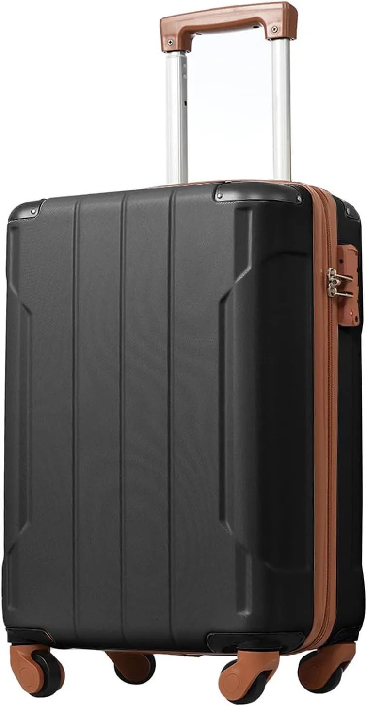 Carry-On Luggage, 20 inch Hardshell Luggage with Spinner Wheels, Lightweight Suitcase with TSA Lock, Hard Shell Rolling Suitcase for Travel (Black Brown)