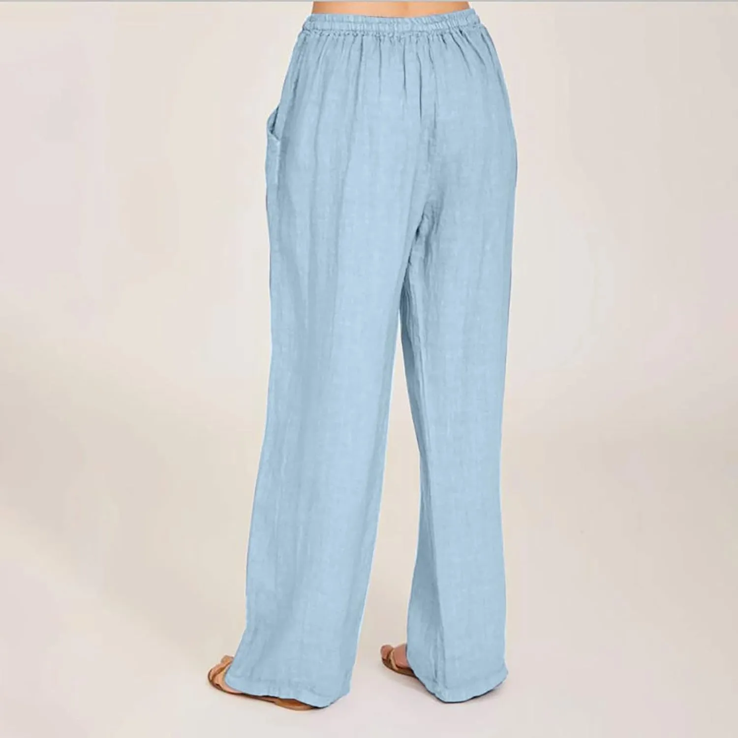 Casual Linen Pants Women 2024 Trendy Wide Leg Long Pant with Pockets Drawstring Summer Fall Palazzo Trousers, Large