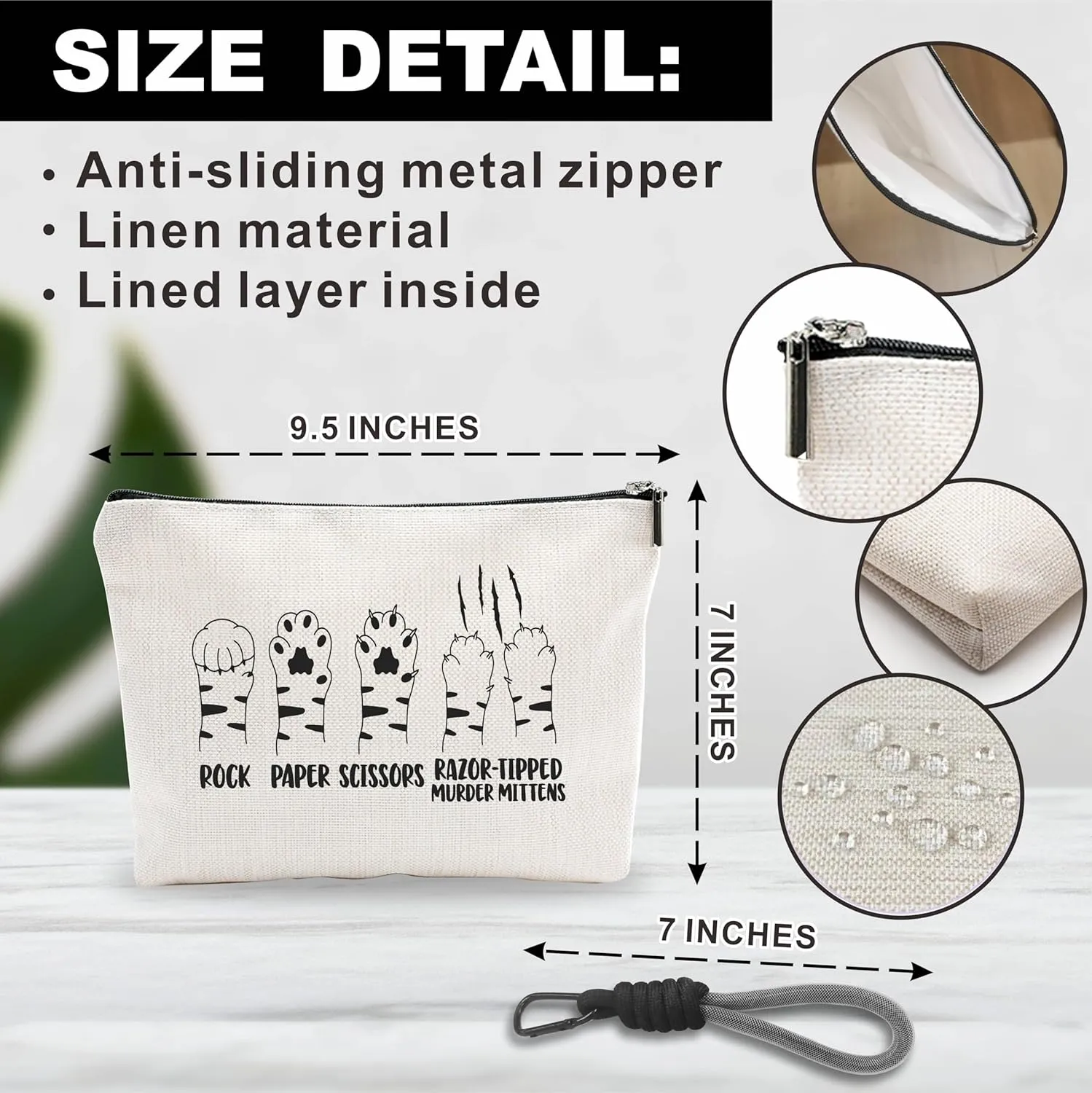 Cat's Paw Cosmetic Bag With Black Hand Strap,Makeup Bag For Women,Skin Care Bag,Travel Zipper Pouch,Gift For Cat Lovers,Make Up Bag Organizer,Women Essentials & Accessories-A06
