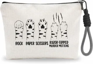 Cat's Paw Cosmetic Bag With Black Hand Strap,Makeup Bag For Women,Skin Care Bag,Travel Zipper Pouch,Gift For Cat Lovers,Make Up Bag Organizer,Women Essentials & Accessories-A06