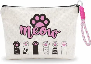 Cat's Paw Makeup Bag With Pink Hand Strap,Cosmetic Bag For Women,Travel Skin Care Bag,Toiletry Bag,Gift For Cat Lovers,Birthday Present,Make Up Bag Organizer,Women Essentials -A31