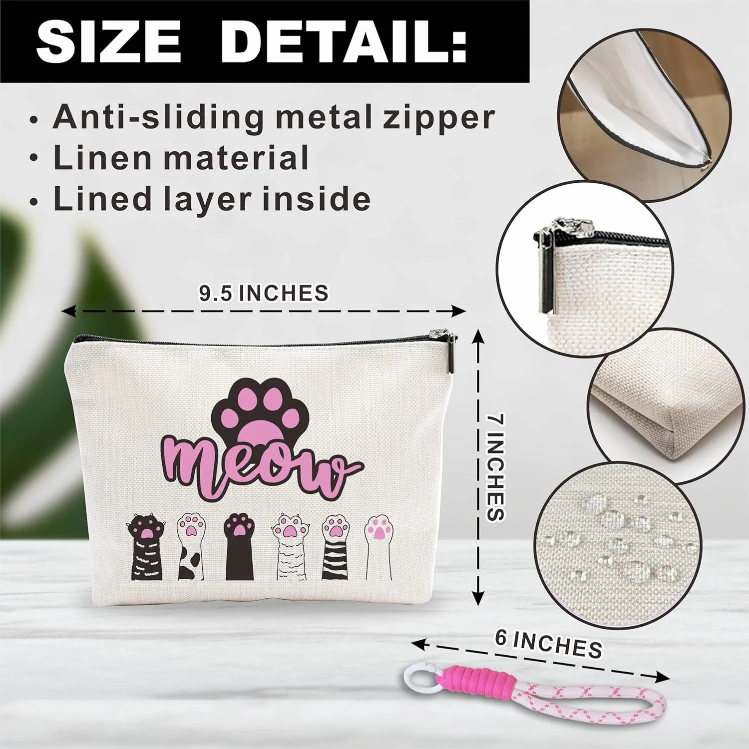 Cat's Paw Makeup Bag With Pink Hand Strap,Cosmetic Bag For Women,Travel Skin Care Bag,Toiletry Bag,Gift For Cat Lovers,Birthday Present,Make Up Bag Organizer,Women Essentials -A31